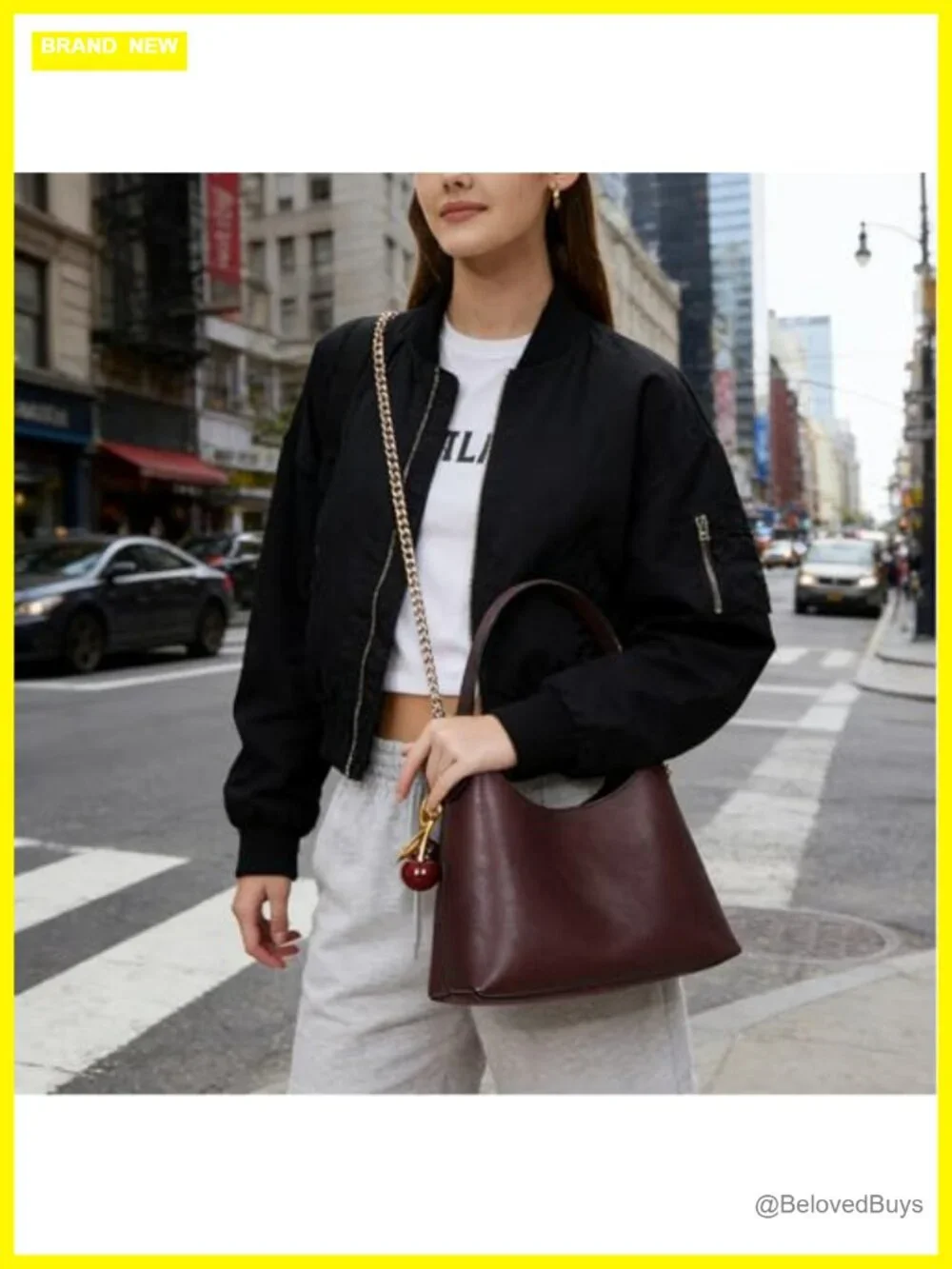 Faux Leather Cherry Hobo Shoulder Bag Tote Chain Crossbody Purse
